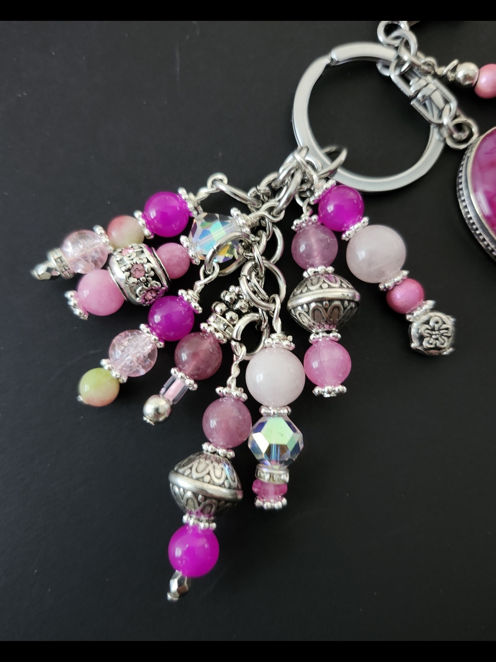 Pink Crackle Agate Purse Charm or Keychain Quartz Dolomite Handcrafted - Picture 4 of 5